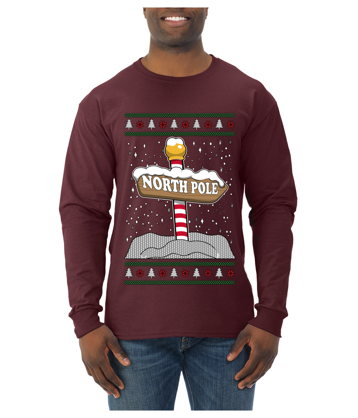 North Pole, Ugly Christmas Sweater Unisex Mens Long Sleeve Shirt