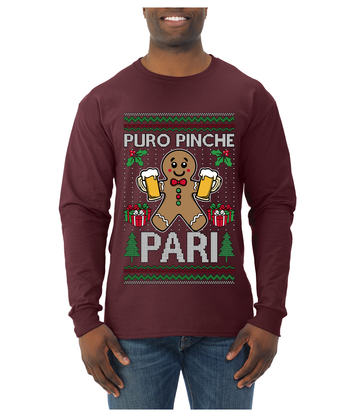 Puro Pinche Pari, Ugly Christmas Sweater Unisex Mens Long Sleeve Shirt