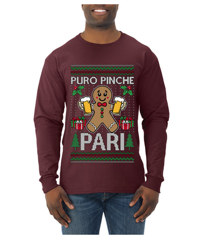 Puro Pinche Pari, Ugly Christmas Sweater Unisex Mens Long Sleeve Shirt