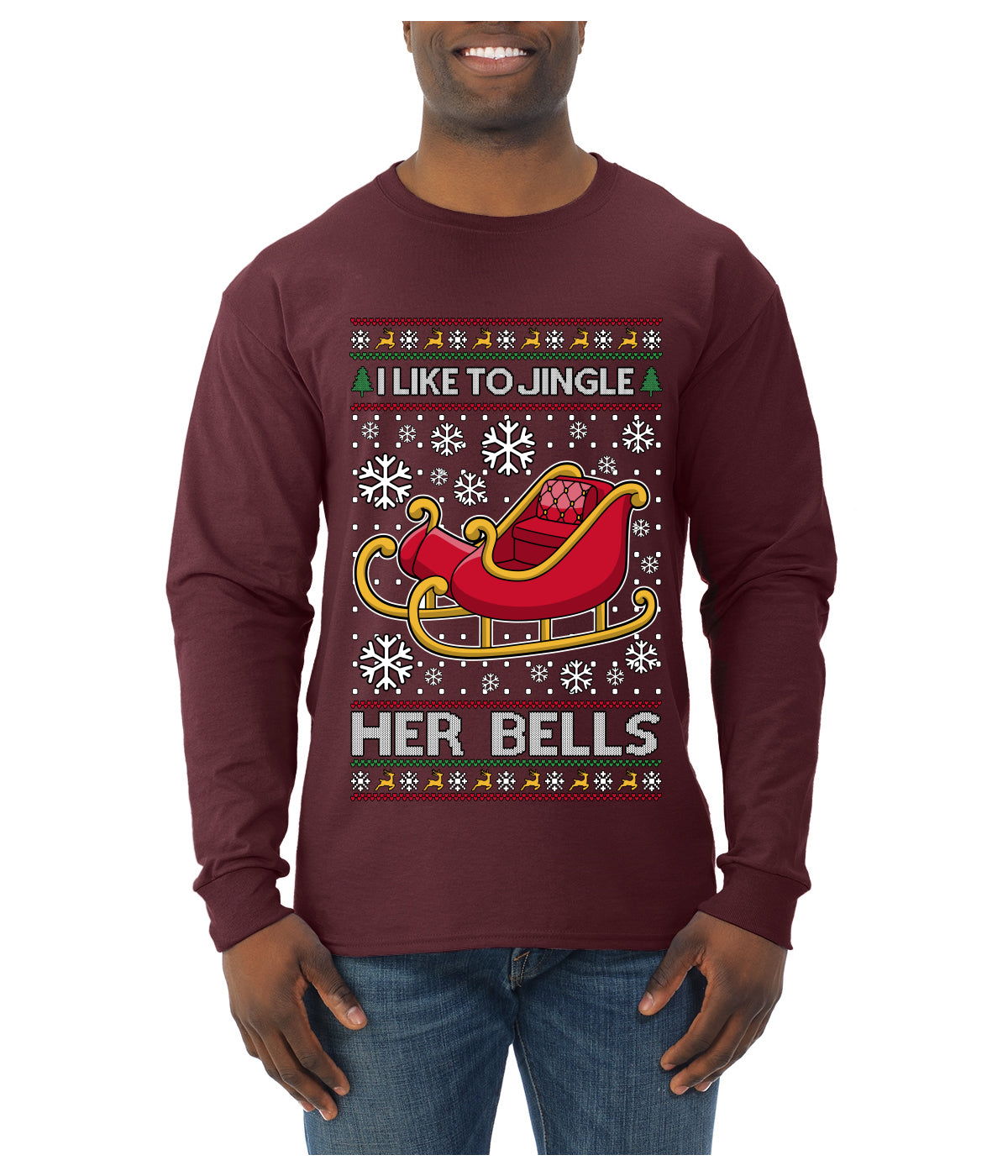 I Like To Jingle Her Bells, Ugly Christmas Sweater Unisex Mens Long Sleeve Shirt