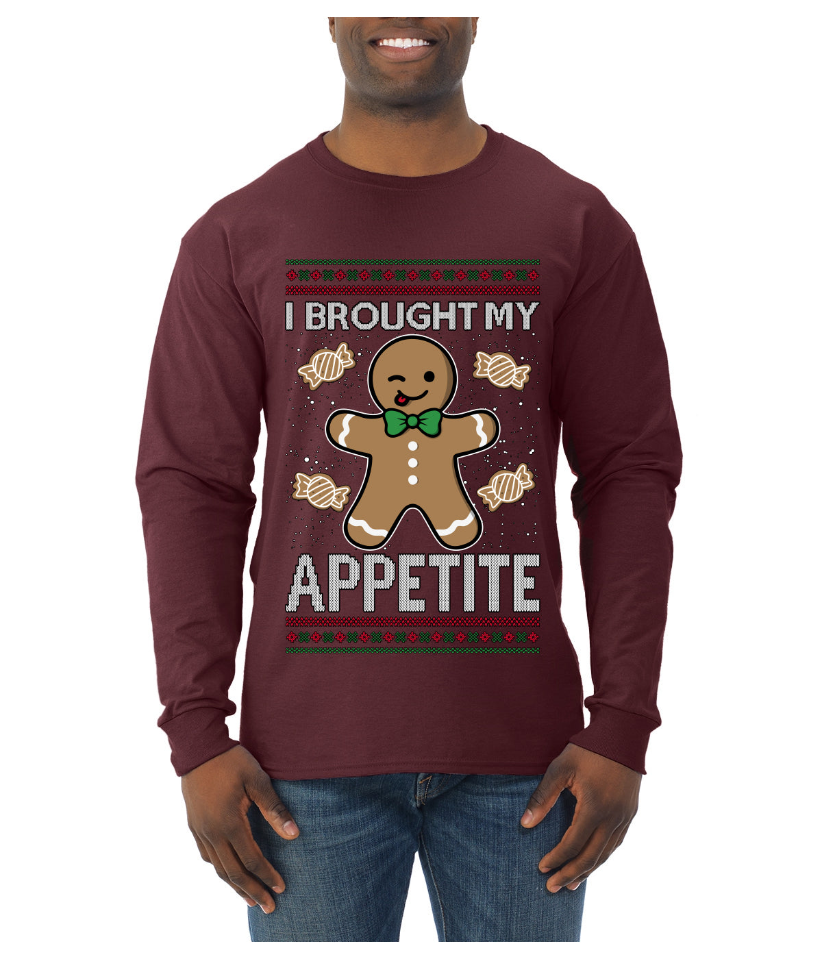I Brought My Appetitie, Ugly Christmas Sweater Unisex Mens Long Sleeve Shirt