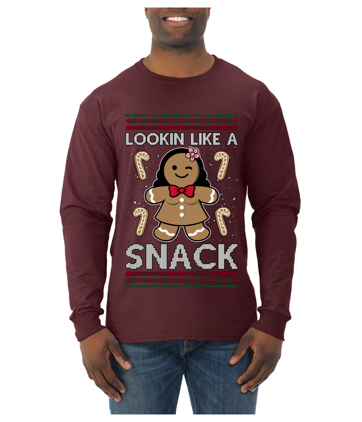 Lookin Like A Snack, Ugly Christmas Sweater Unisex Mens Long Sleeve Shirt
