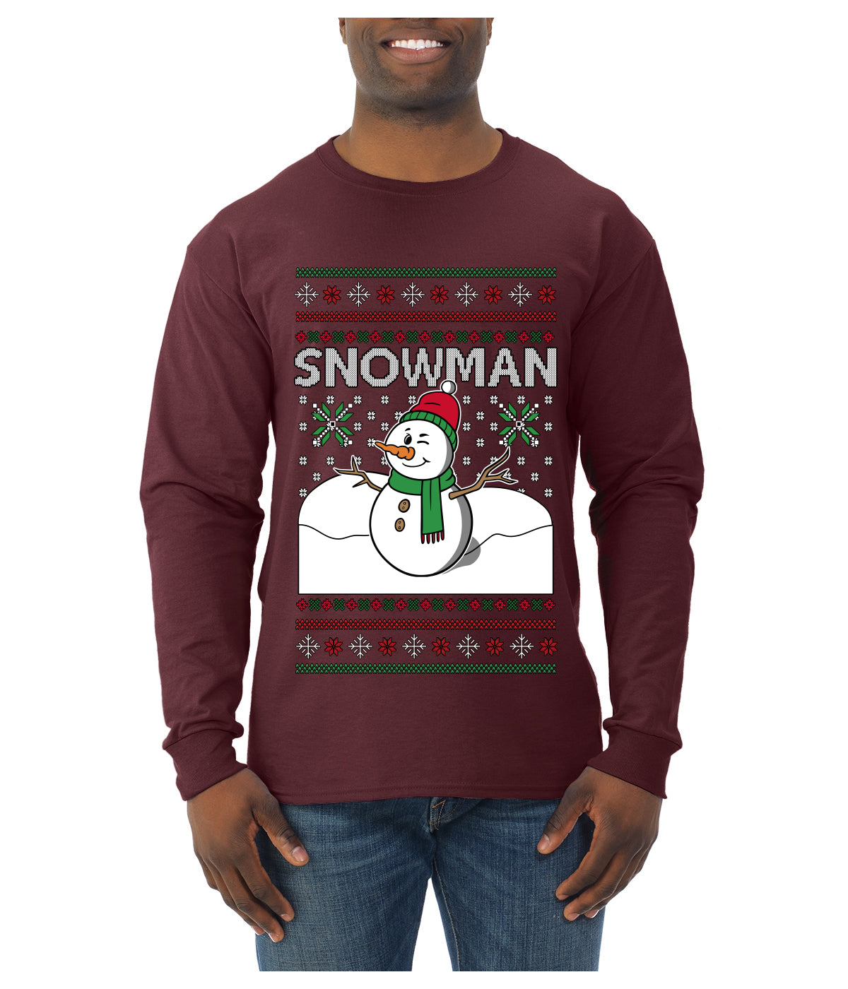 Snowman, Ugly Christmas Sweater Unisex Mens Long Sleeve Shirt
