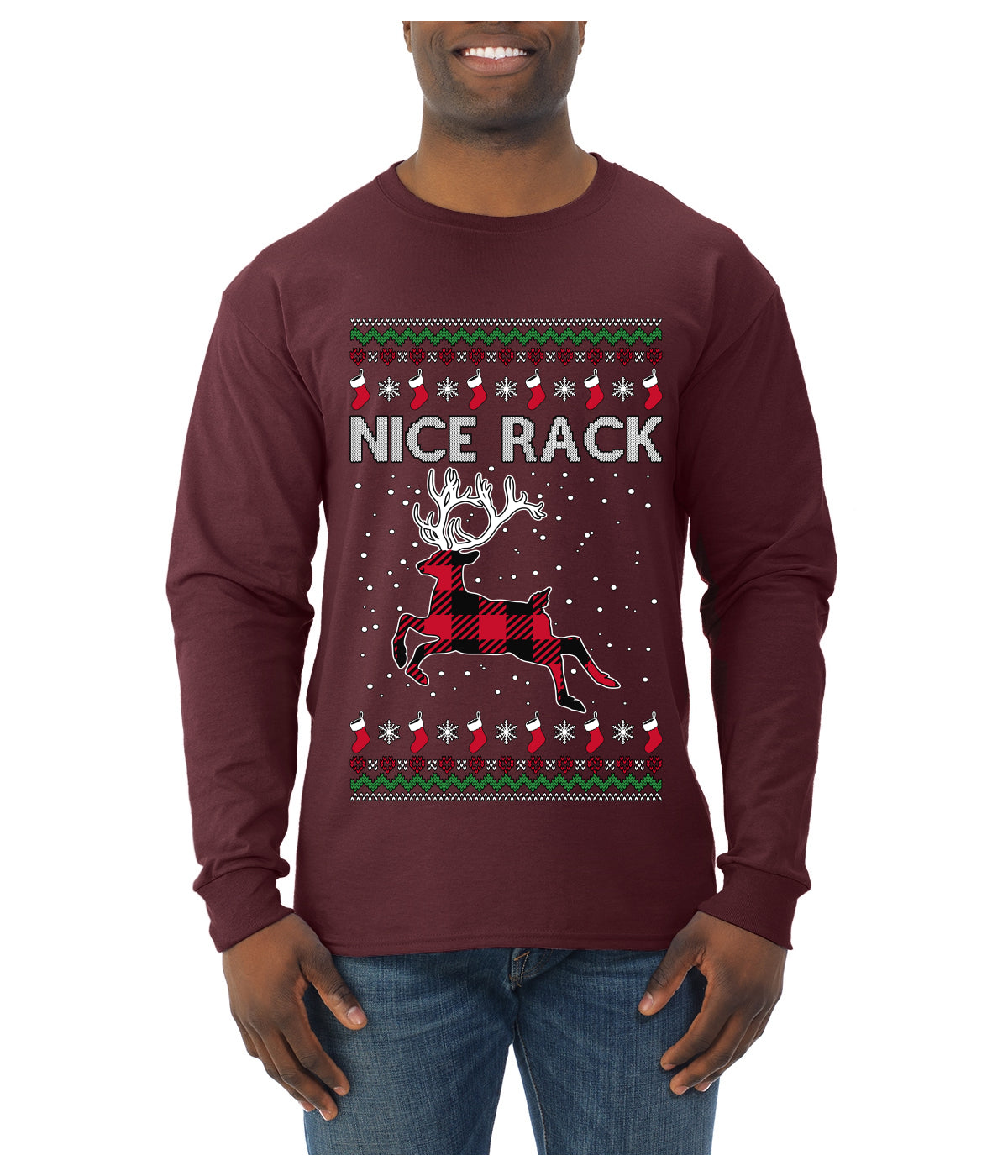 Nice Rack, Ugly Christmas Sweater Unisex Mens Long Sleeve Shirt