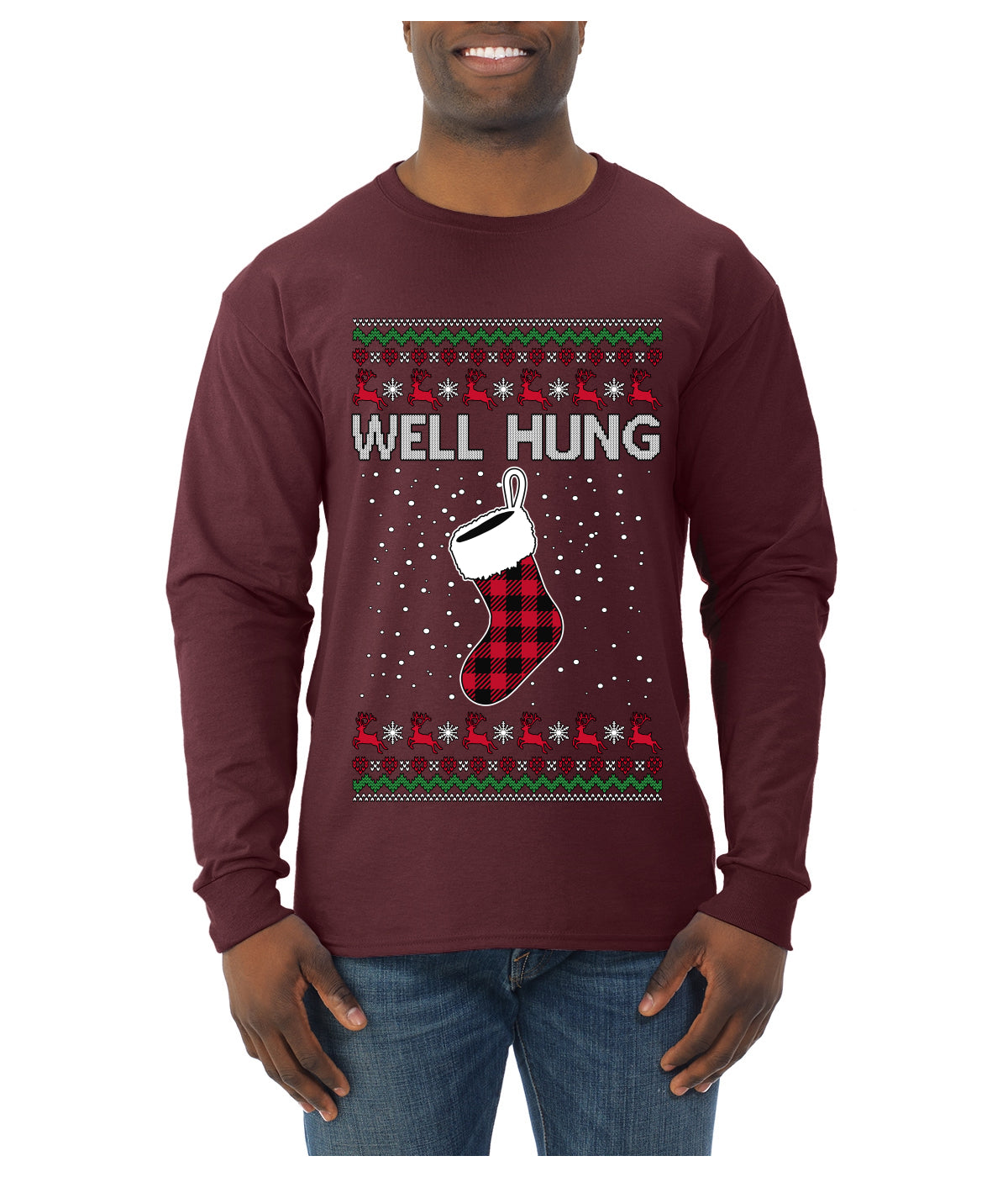 Well Hung, Ugly Christmas Sweater Unisex Mens Long Sleeve Shirt