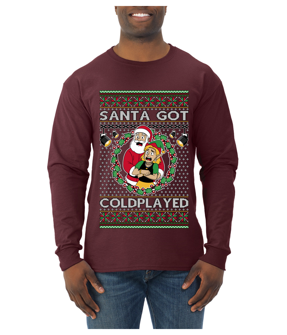 Santa Got Coldplayed, Ugly Christmas Sweater Unisex Mens Long Sleeve Shirt