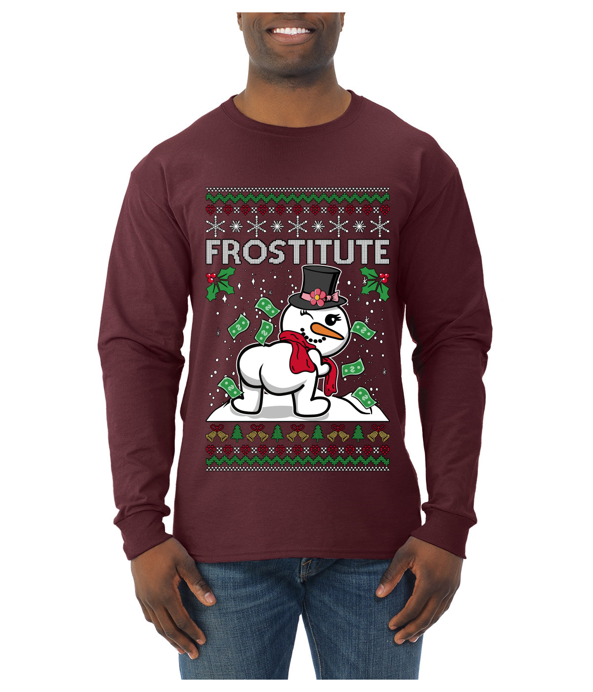 Frostitute, Ugly Christmas Sweater Unisex Mens Long Sleeve Shirt