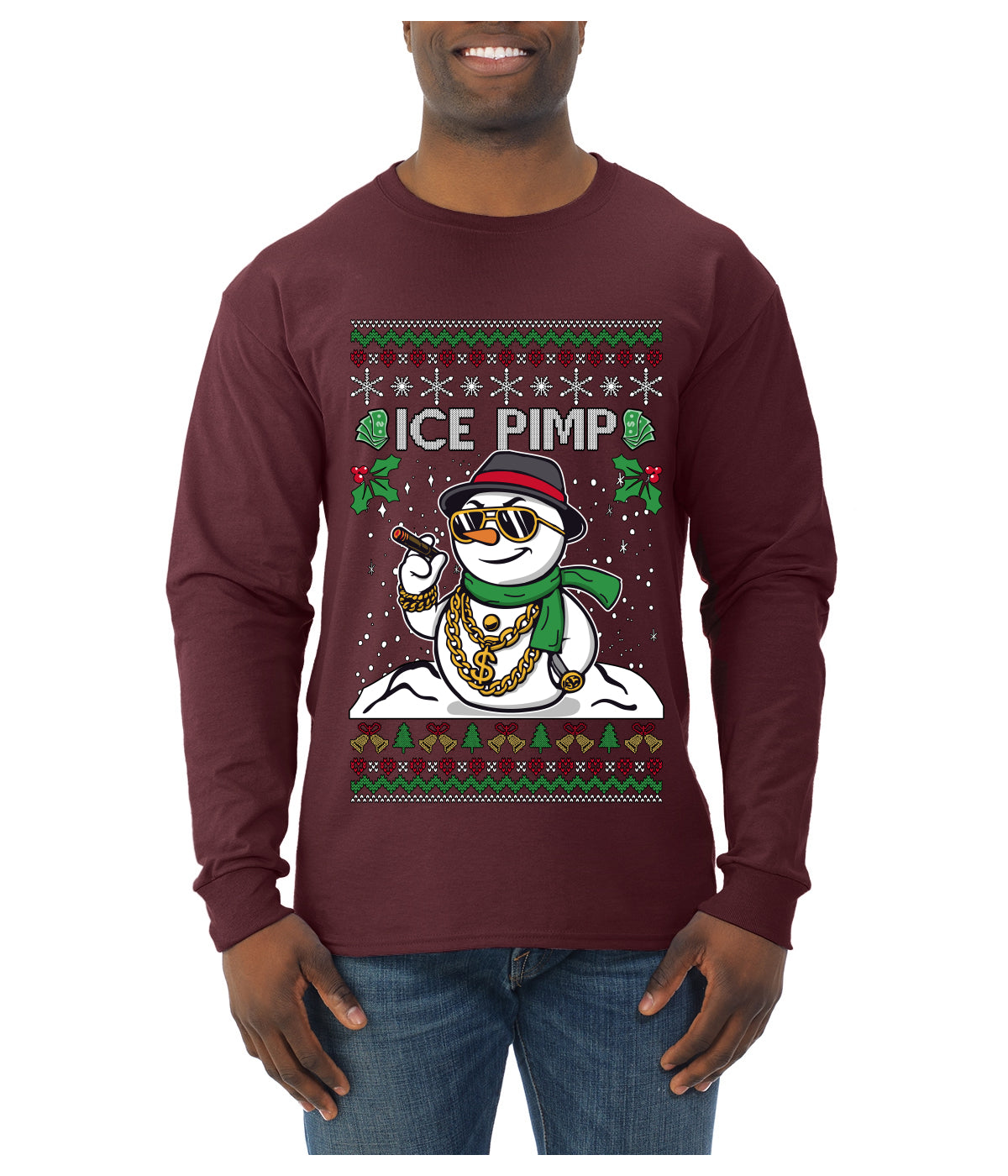Ice Pimp, Ugly Christmas Sweater Unisex Mens Long Sleeve Shirt