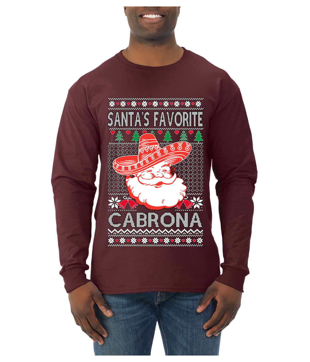 Santa's Favorite Cabrona, Ugly Christmas Sweater Unisex Mens Long Sleeve Shirt