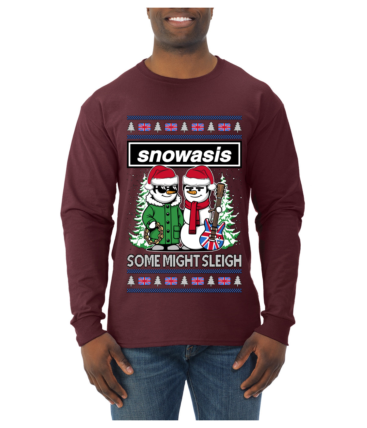 Snowasis English Rock Band Parody, Ugly Christmas Sweater Unisex Mens Long Sleeve Shirt