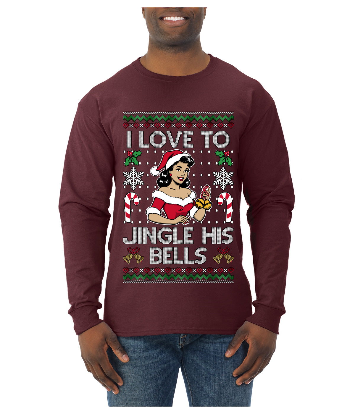 I Love To Jingle His Bells, Ugly Christmas Sweater Unisex Mens Long Sleeve Shirt