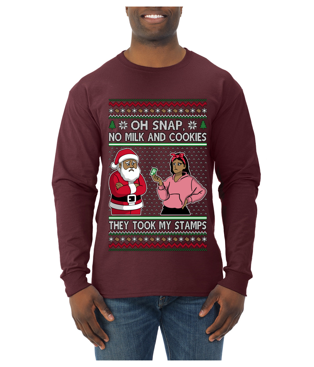 Oh Snap, No Milk And Cookies, They Took my Stamps, Ugly Christmas Sweater Unisex Mens Long Sleeve Shirt