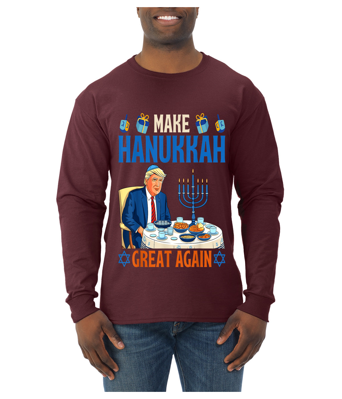 Make Hanukkah Great Again, Ugly Christmas Sweater Unisex Mens Long Sleeve Shirt