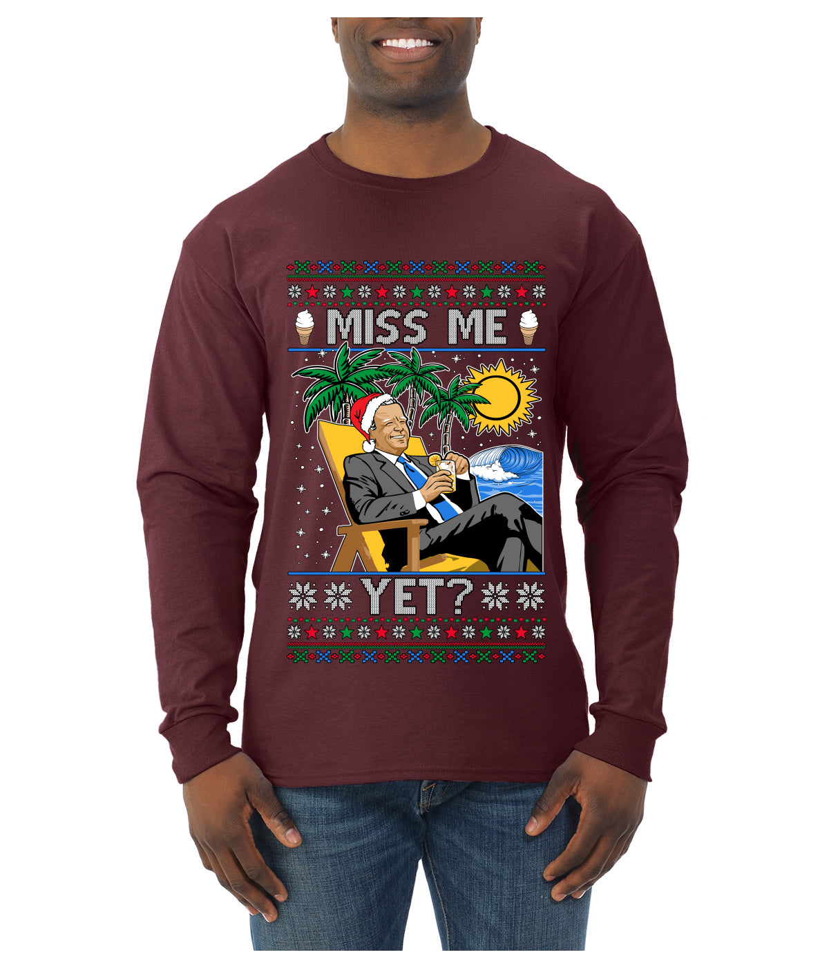 Miss Me Yet? President USA Design, Ugly Christmas Sweater Unisex Mens Long Sleeve Shirt
