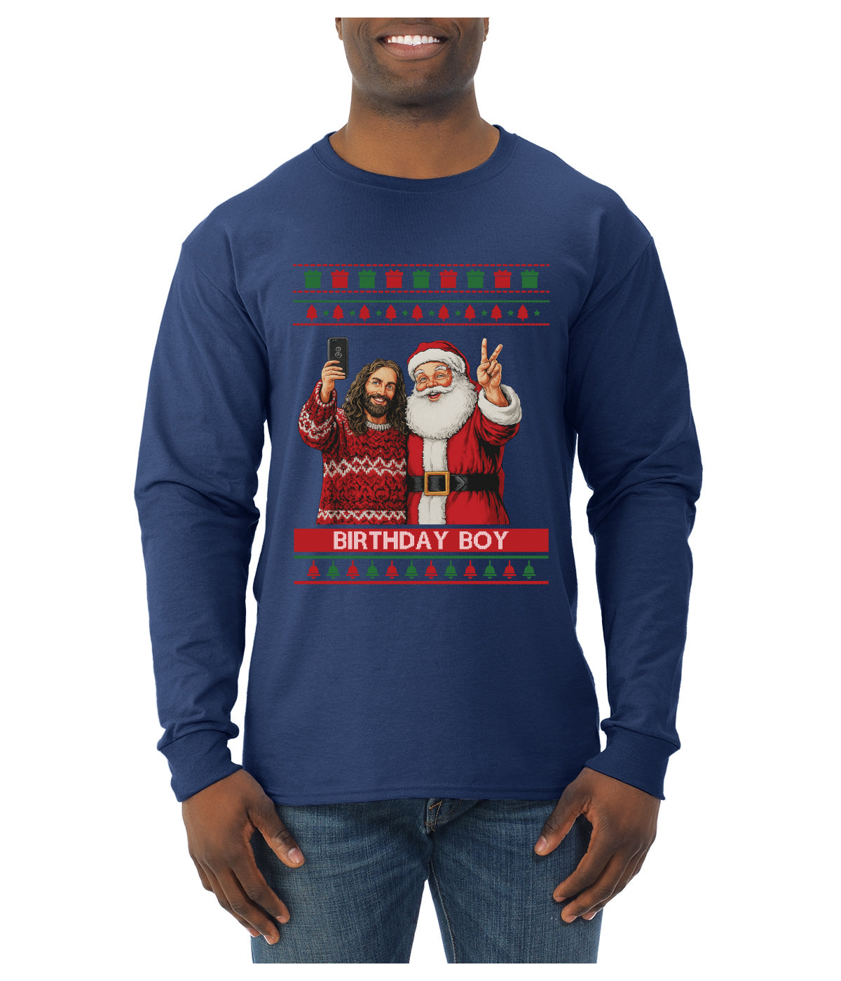 Birthday Boy Jesus, Ugly Christmas Sweater Unisex Mens Long Sleeve Shirt