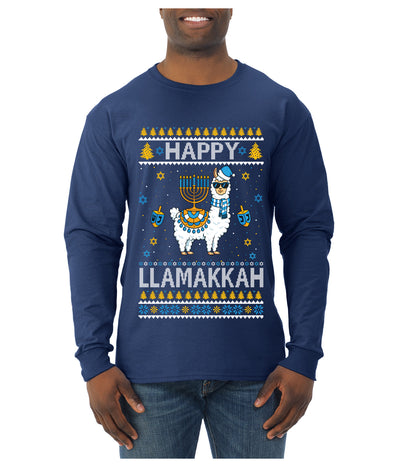Happy Llamakkah, Ugly Christmas Sweater Unisex Mens Long Sleeve Shirt