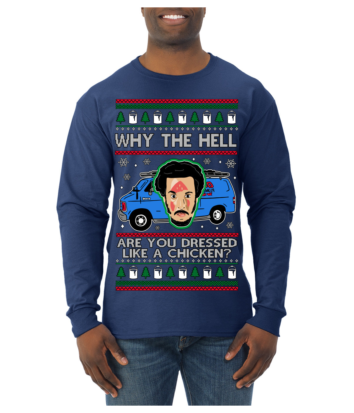 Why the Hell are You Dressed Like a Chicken? Funny Movie Ugly Christmas Sweater Mens Long Sleeve Shirt