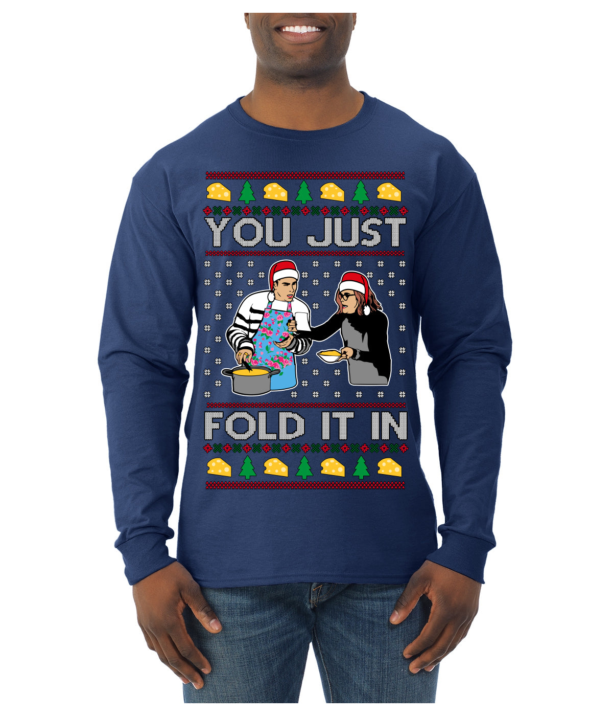 You Just Fold It In Funny Enchilada Moira David TV Sitcom Ugly Christmas Sweater Mens Long Sleeve Shirt