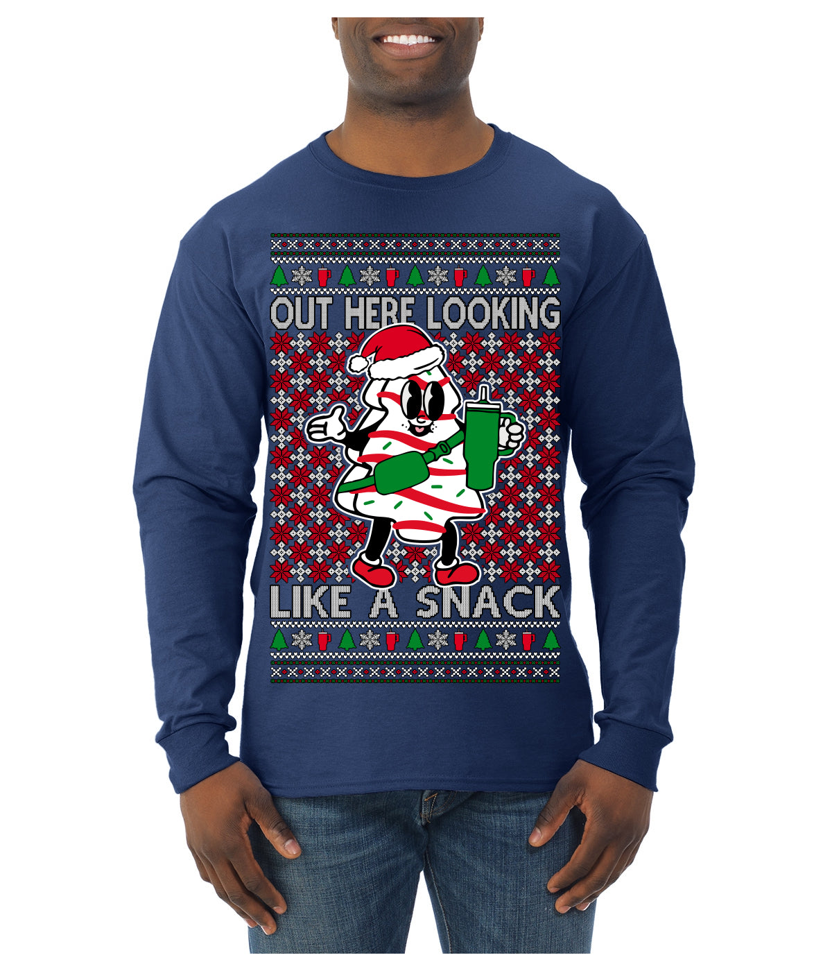 Out Here Looking Like a Snack Funny Cute Christmas Cookie Ugly Christmas Sweater Mens Long Sleeve Shirt