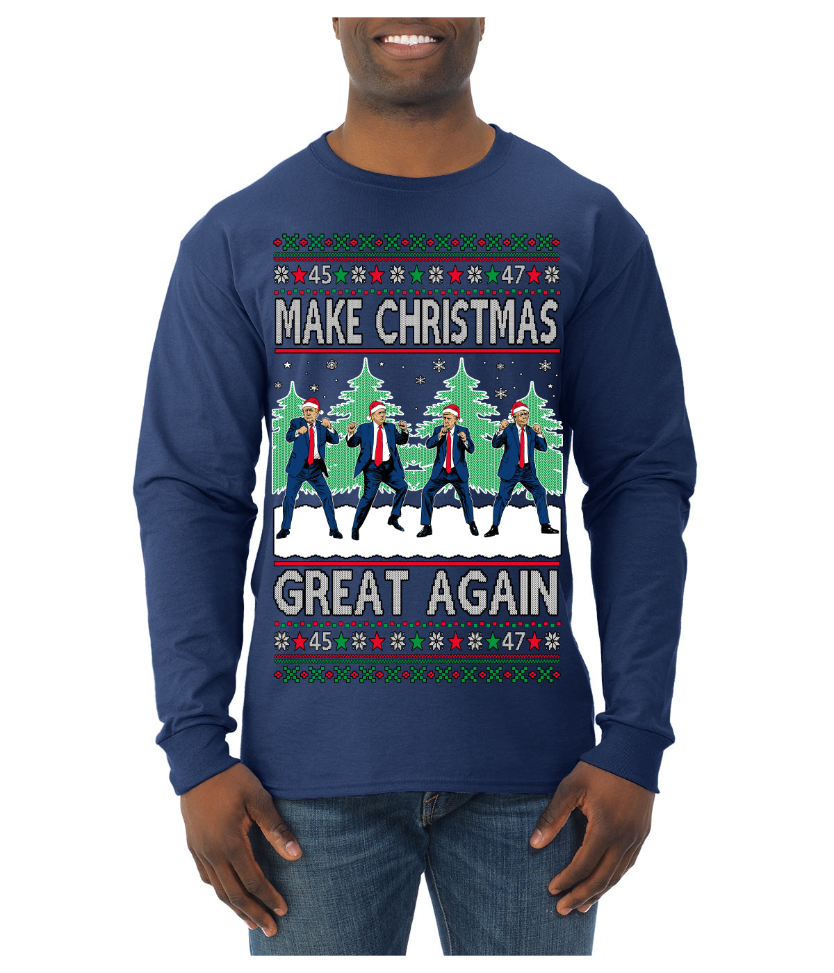 Make Christmas Great Again Shimmy Dance USA President Ugly Christmas Sweater Mens Long Sleeve Shirt