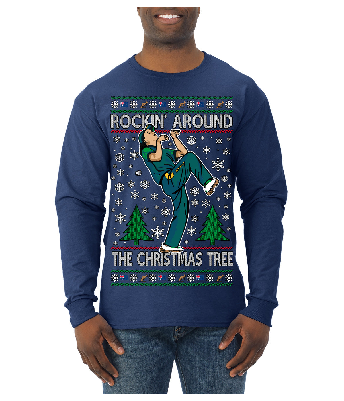 Rockin Around the Christmas Tree Raygun Viral Breakdancer Ugly Christmas Sweater Mens Long Sleeve Shirt