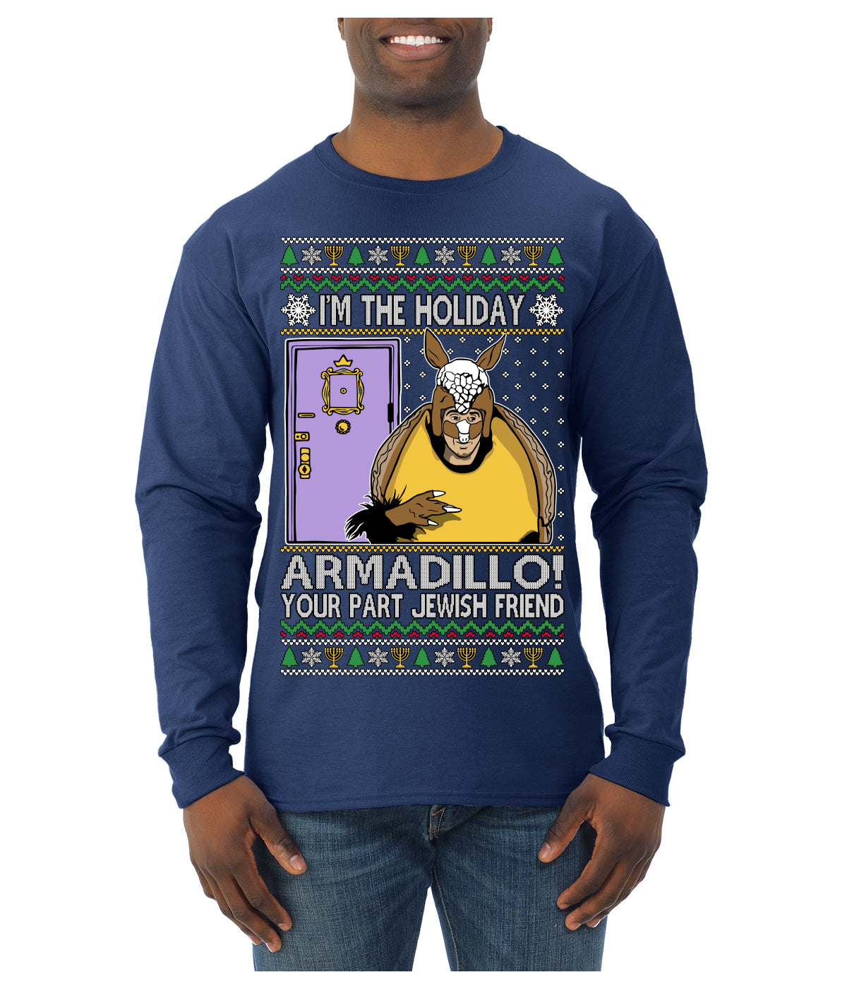 Holiday Armadillo Part Jewish TV Show Ugly Christmas Sweater Mens Long Sleeve Shirt