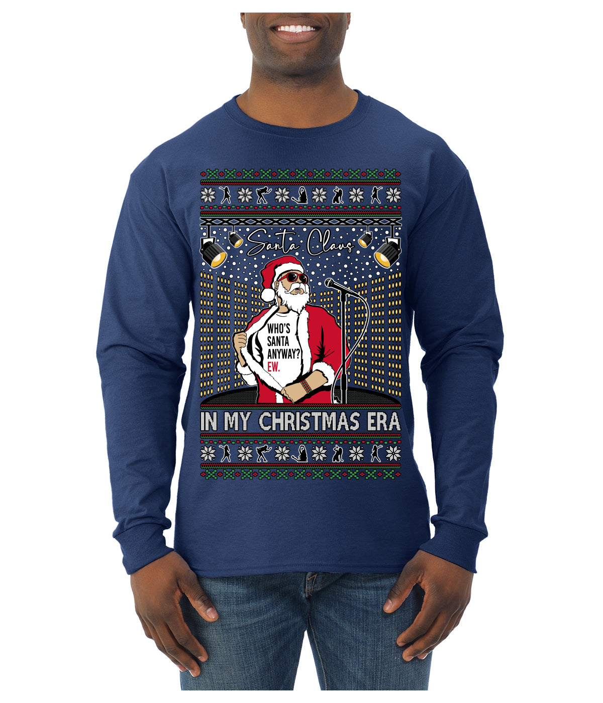 Santa Claus In My Christmas Era Xmas Ugly Christmas Sweater Mens Long Sleeve Shirt