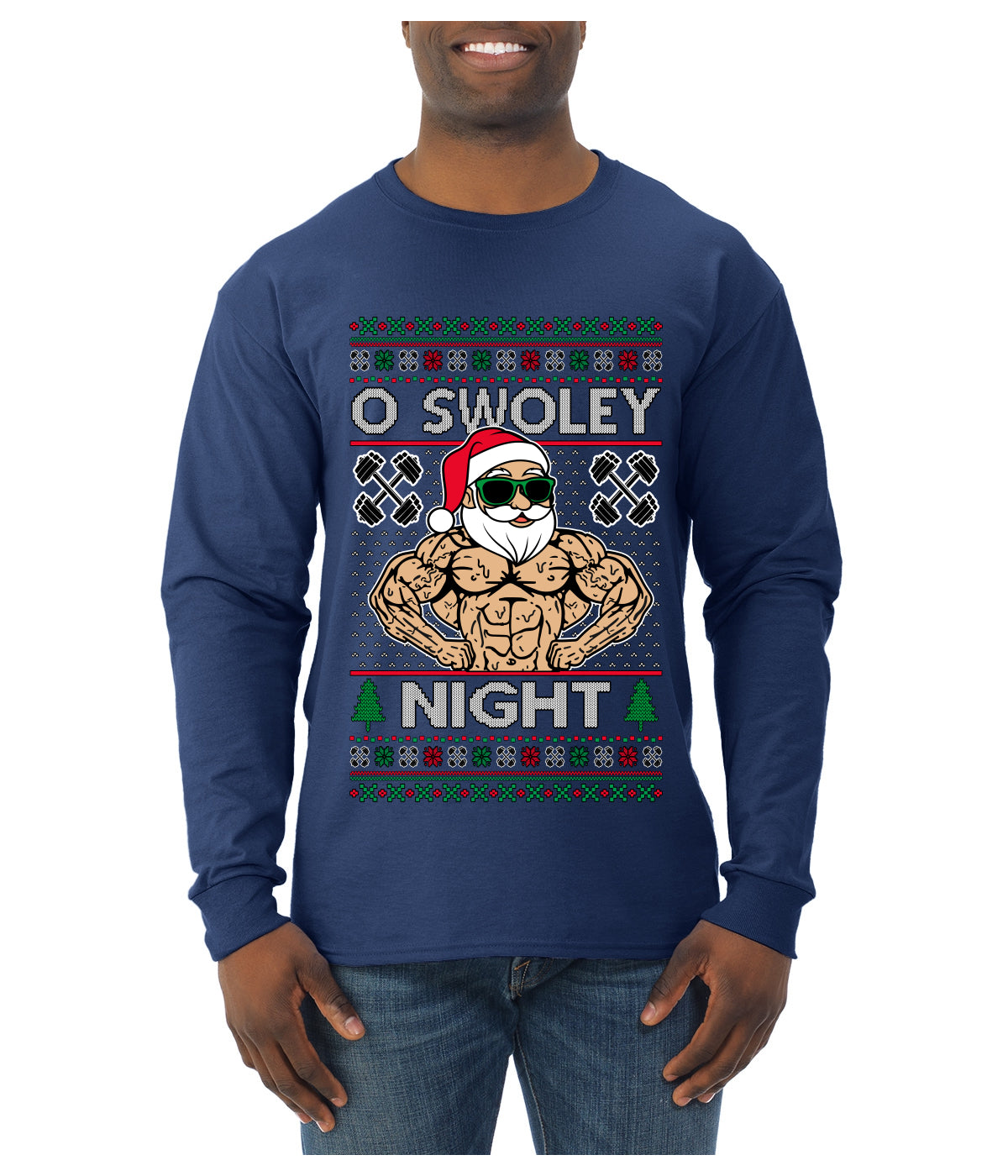 O Swoley Night, Exercise and Fitness Enthusiast, Ugly Christmas Sweater Mens Long Sleeve Shirt