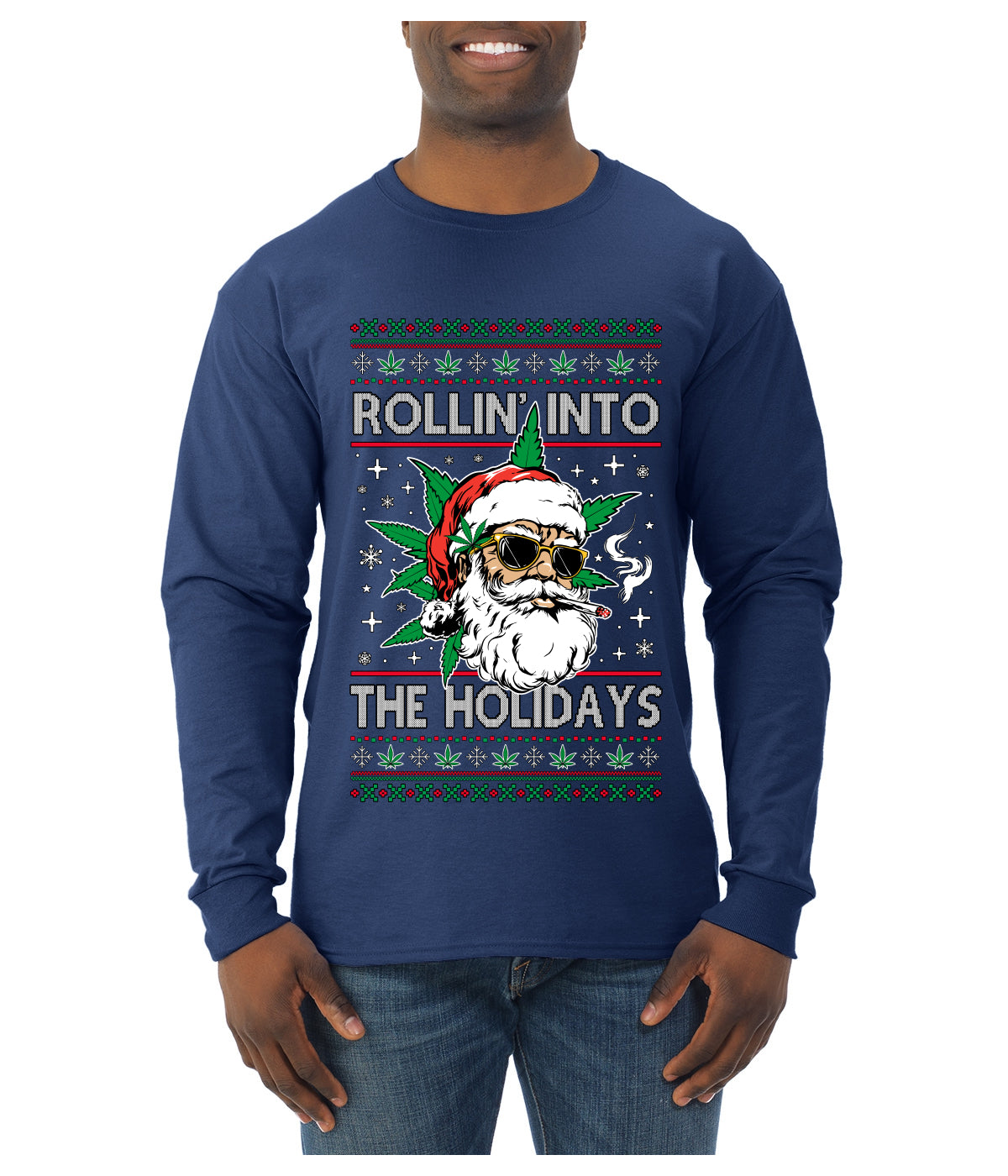 Rollin' Into The Holidays Christmas Sweater, Ugly Christmas Sweater Mens Long Sleeve Shirt