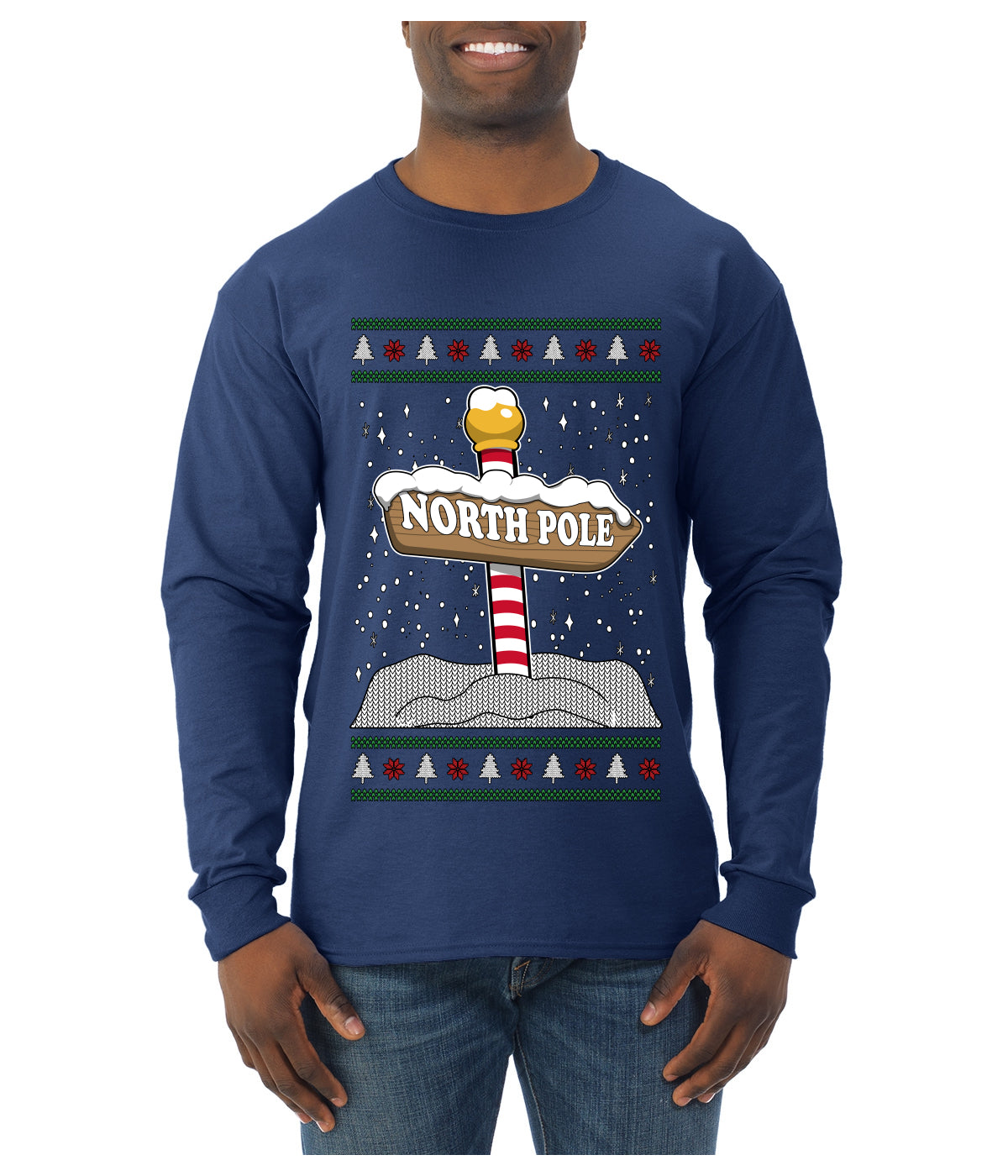North Pole, Ugly Christmas Sweater Unisex Mens Long Sleeve Shirt