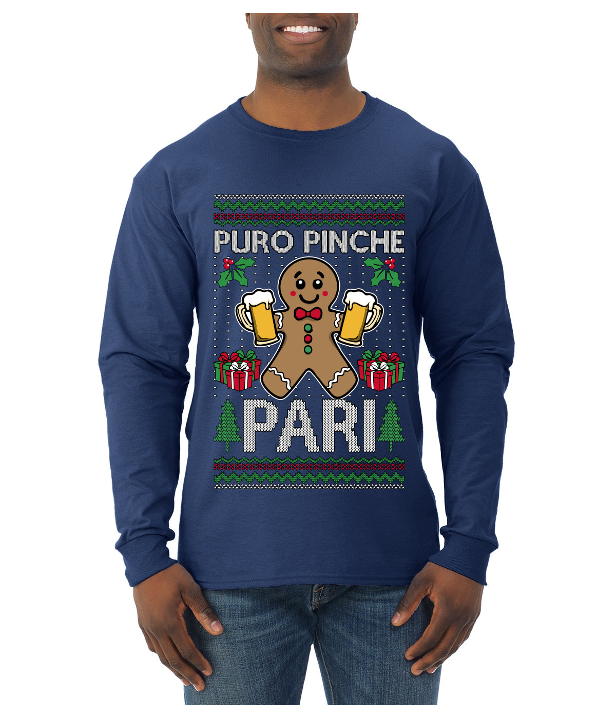 Puro Pinche Pari, Ugly Christmas Sweater Unisex Mens Long Sleeve Shirt