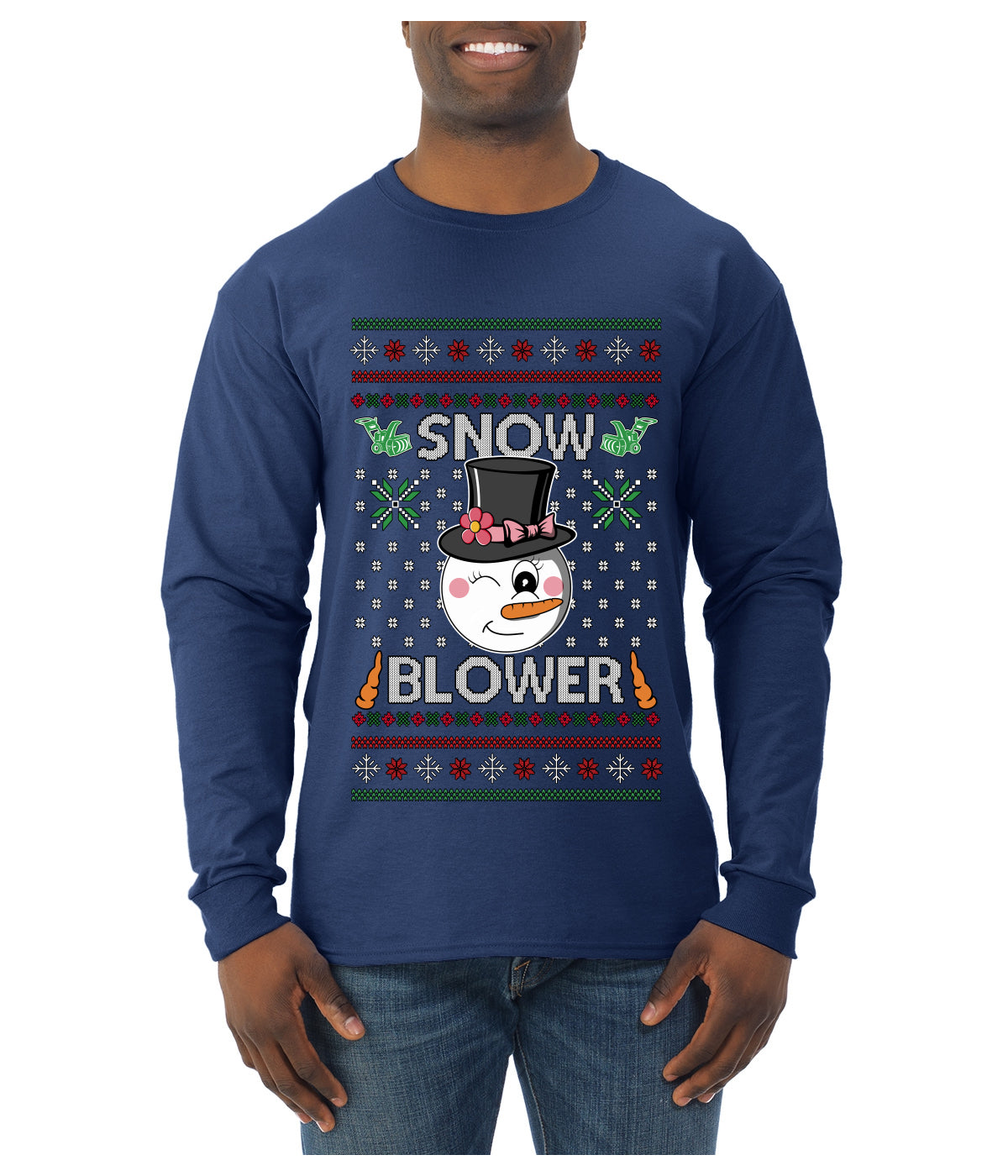 Snow Blower, Ugly Christmas Sweater Unisex Mens Long Sleeve Shirt