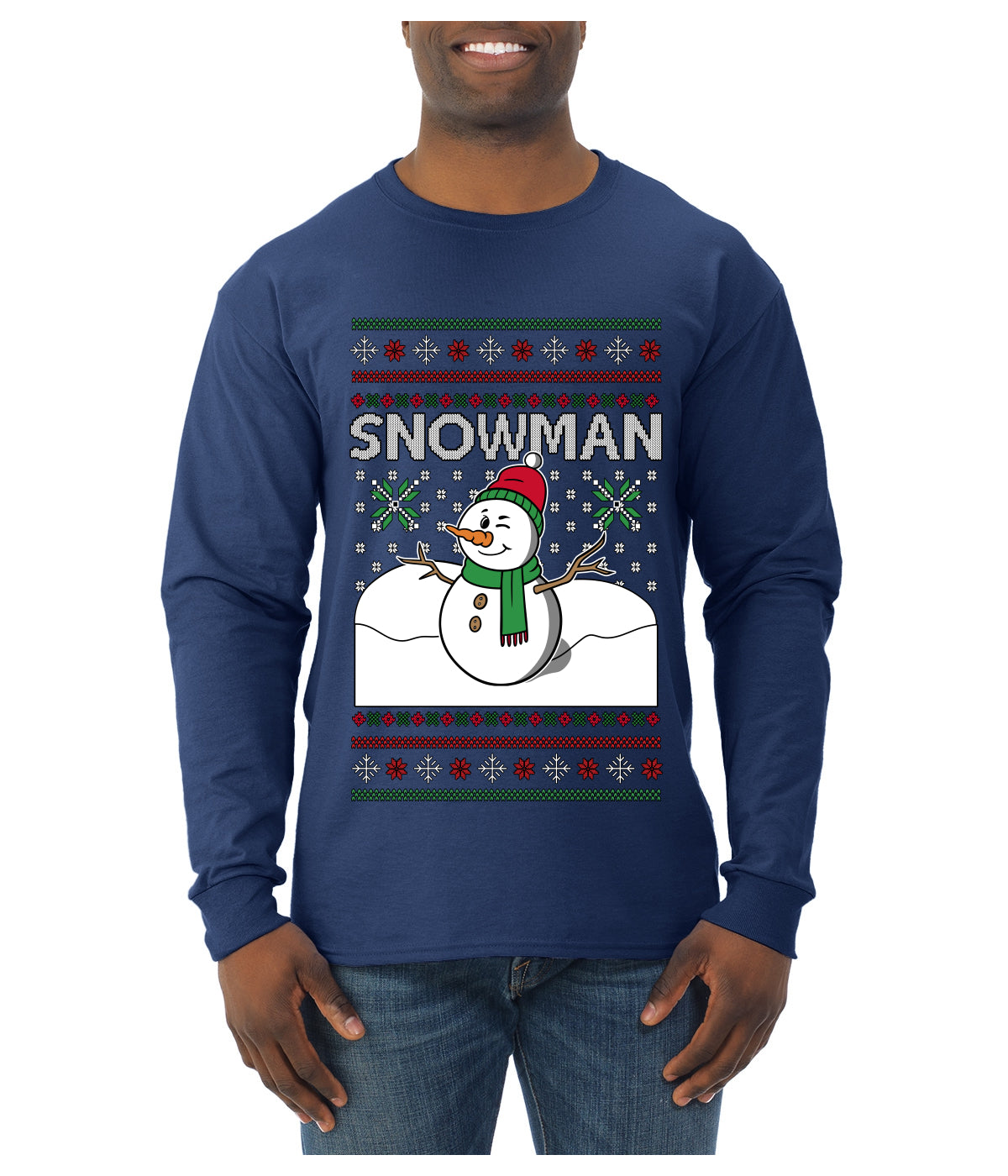 Snowman, Ugly Christmas Sweater Unisex Mens Long Sleeve Shirt
