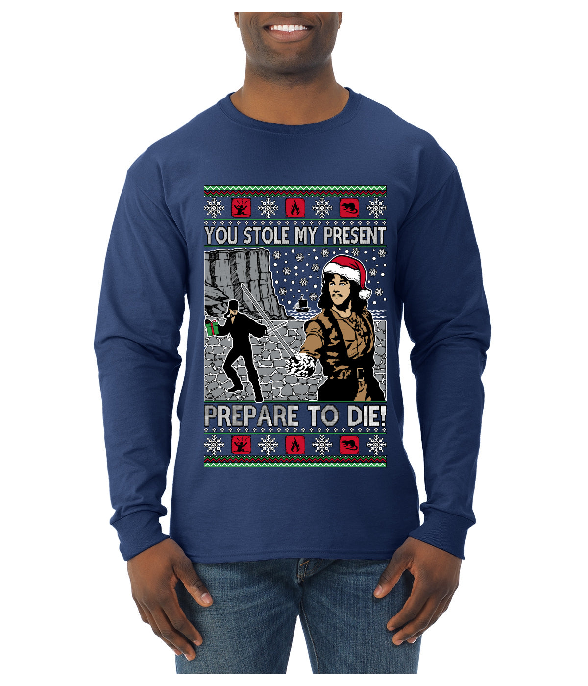 You Stole My Present Prepare To Die Cult Classic, Ugly Christmas Sweater Unisex Mens Long Sleeve Shirt