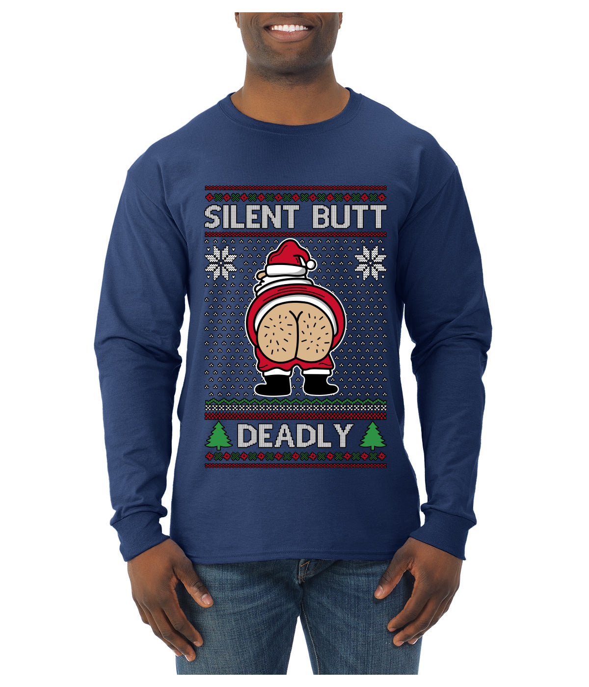 Silent Butt Deadly Farting Santa, Ugly Christmas Sweater Unisex Mens Long Sleeve Shirt