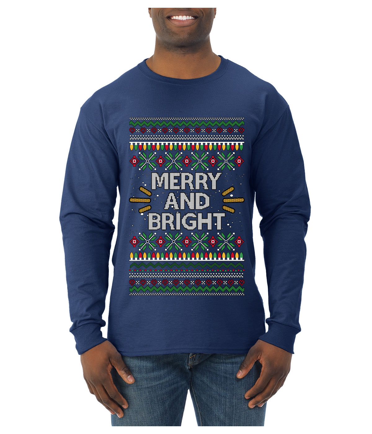 Merry And Bright, Ugly Christmas Sweater Unisex Mens Long Sleeve Shirt