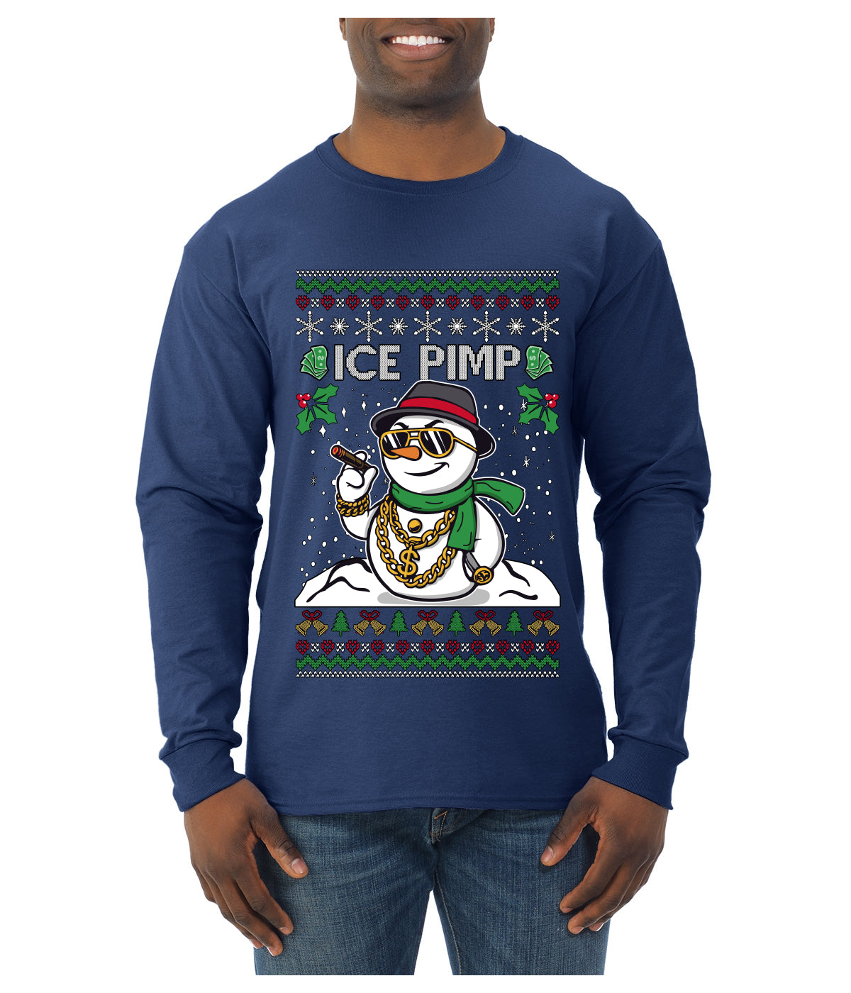Ice Pimp, Ugly Christmas Sweater Unisex Mens Long Sleeve Shirt