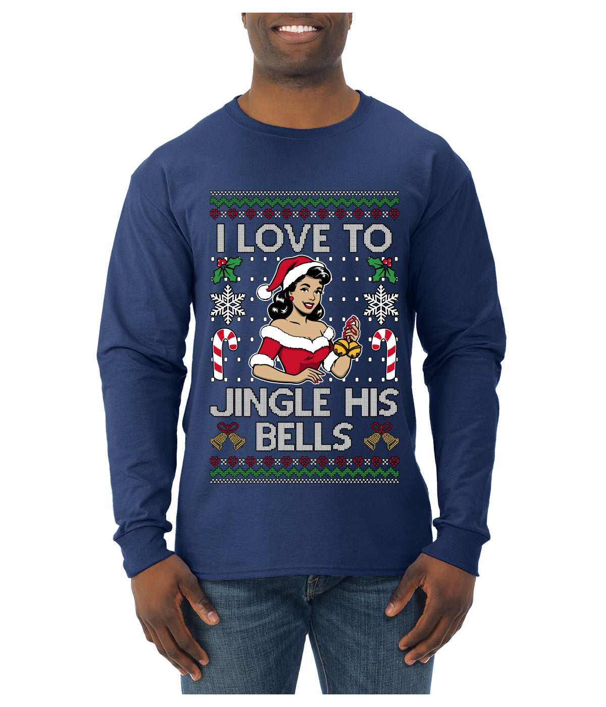 I Love To Jingle His Bells, Ugly Christmas Sweater Unisex Mens Long Sleeve Shirt