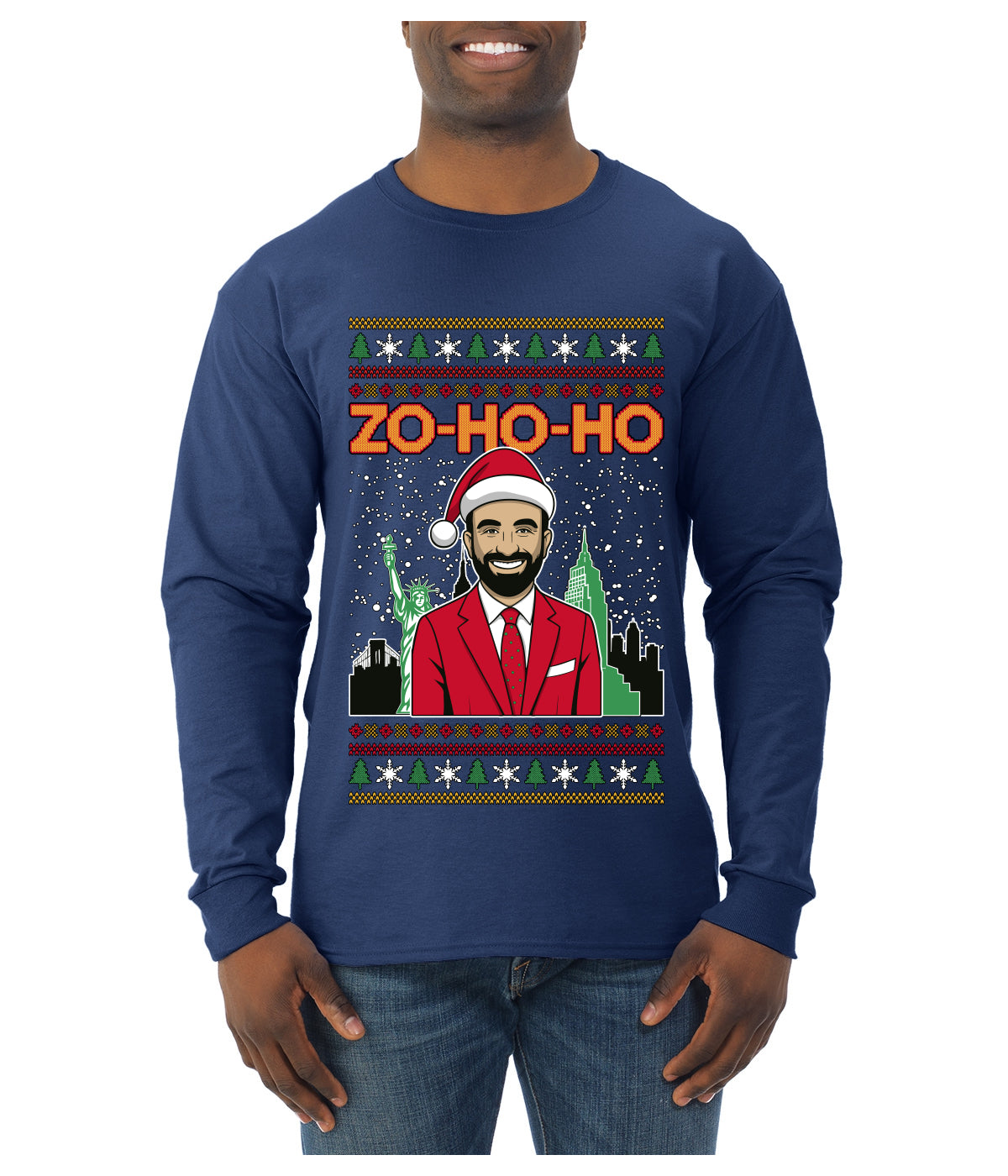 Zo Ho Ho Zohran Mamdani NYC, Ugly Christmas Sweater Unisex Mens Long Sleeve Shirt