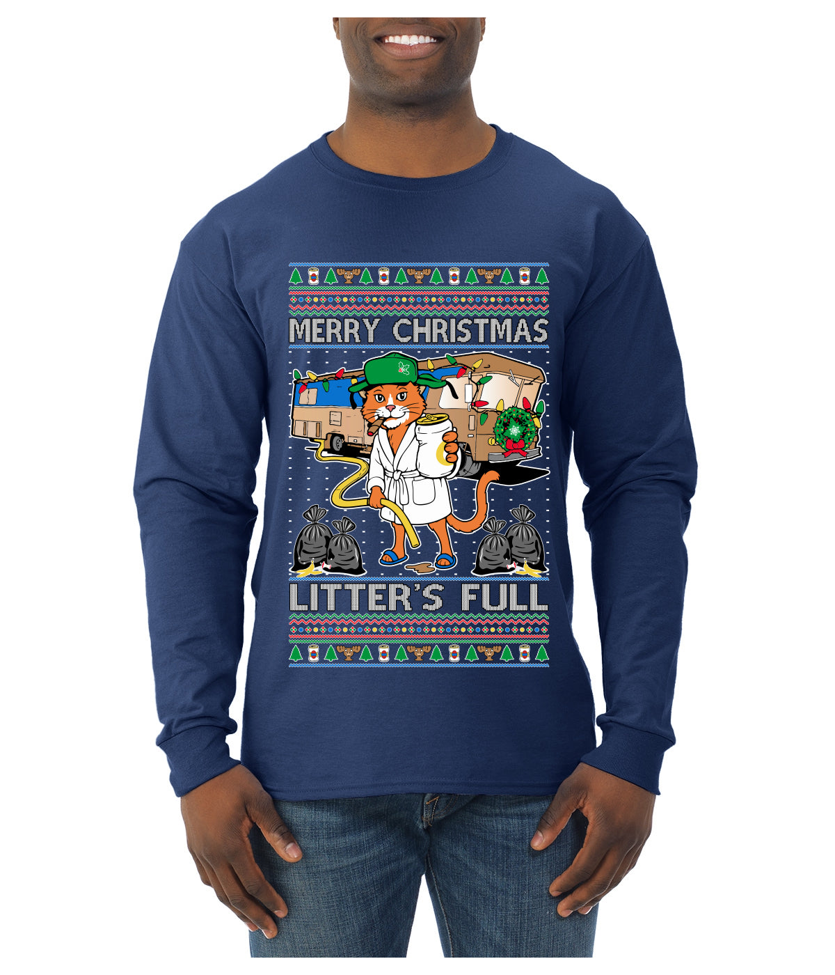 Litters Full Cat, Ugly Christmas Sweater Unisex Mens Long Sleeve Shirt
