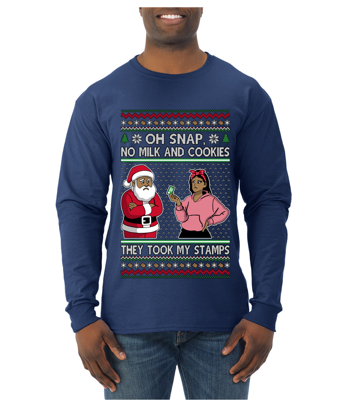 Oh Snap, No Milk And Cookies, They Took my Stamps, Ugly Christmas Sweater Unisex Mens Long Sleeve Shirt