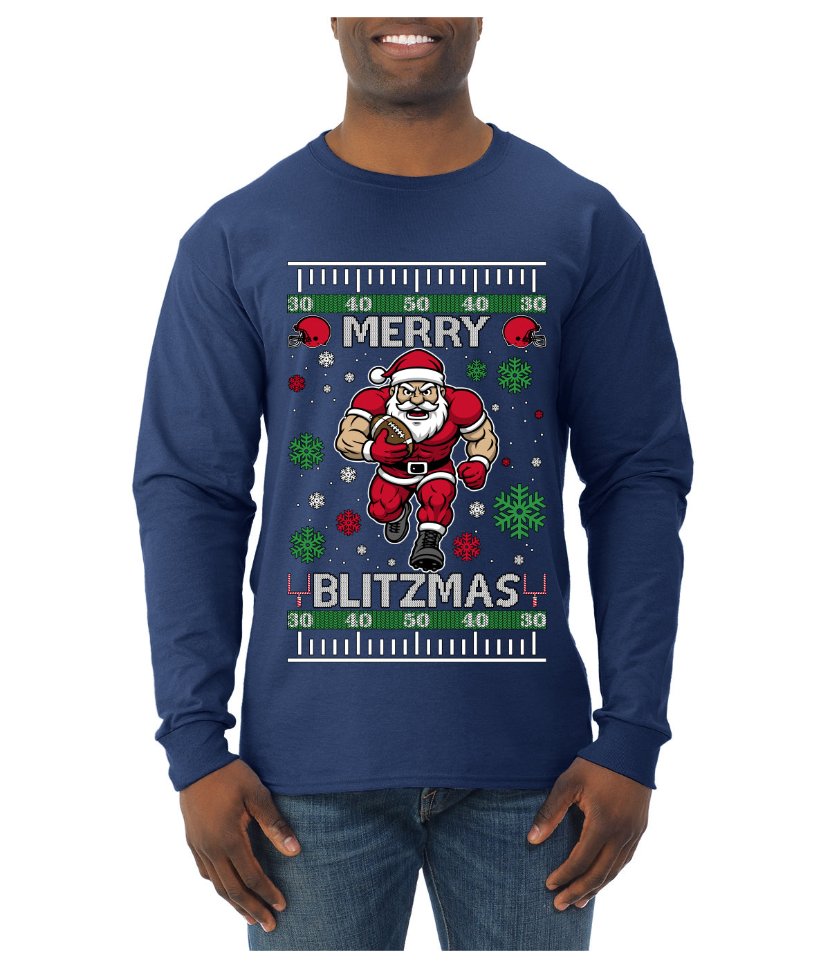 Merry Blitzmas, Football Christmas Sweater Design, Ugly Christmas Sweater Unisex Mens Long Sleeve Shirt