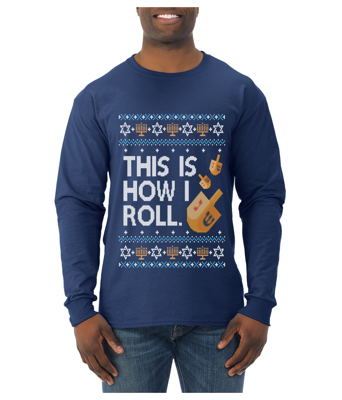 This Is How I Roll Dreidel Hanukkah, Ugly Christmas Sweater Unisex Mens Long Sleeve Shirt