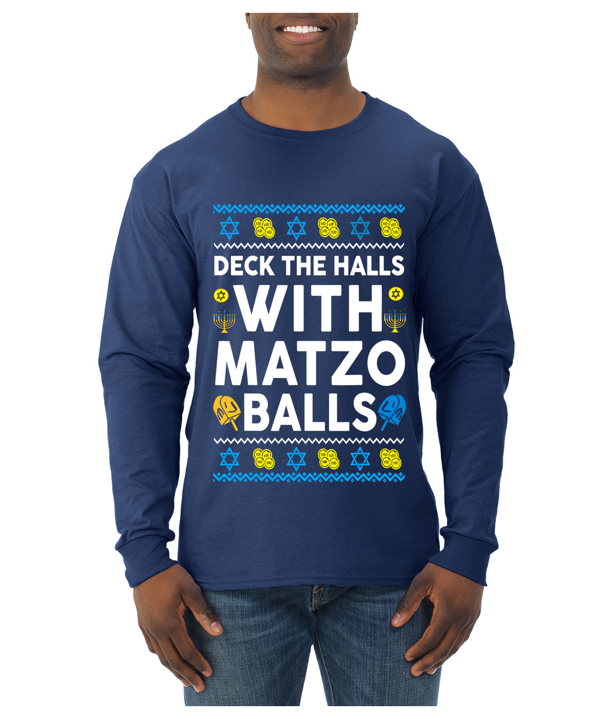Deck The Halls With Matzo Balls Hanukkah, Ugly Christmas Sweater Unisex Mens Long Sleeve Shirt