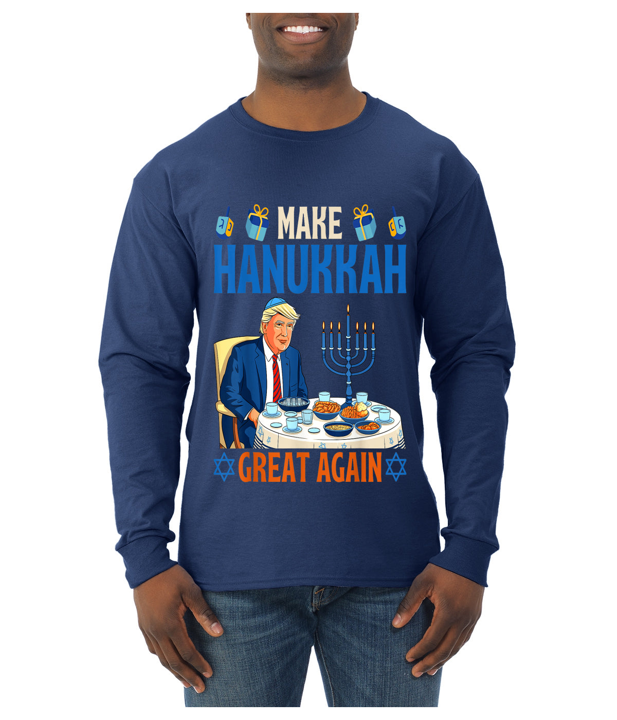 Make Hanukkah Great Again, Ugly Christmas Sweater Unisex Mens Long Sleeve Shirt