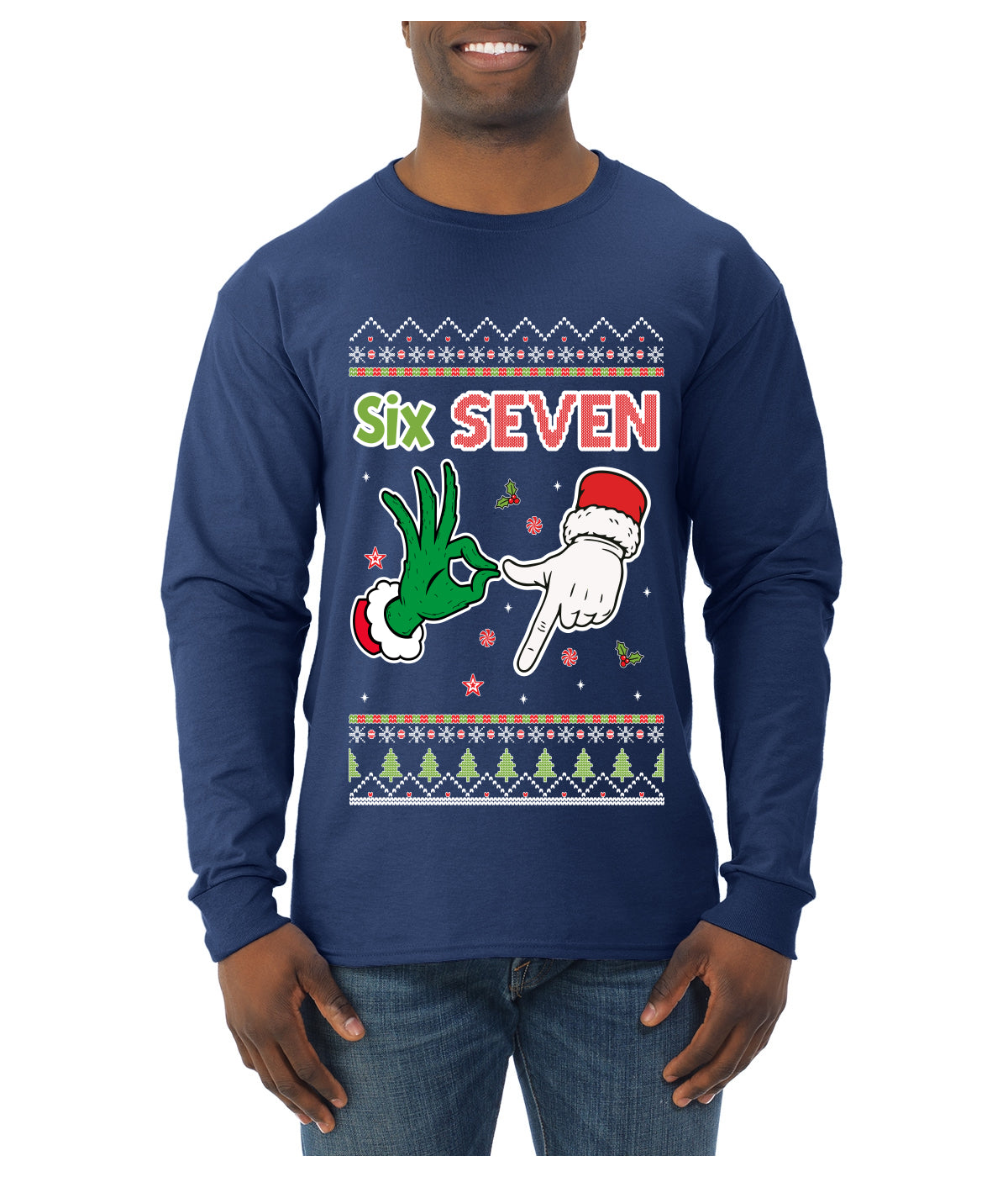 6 7 Christmas Hands, Ugly Christmas Sweater Unisex Mens Long Sleeve Shirt