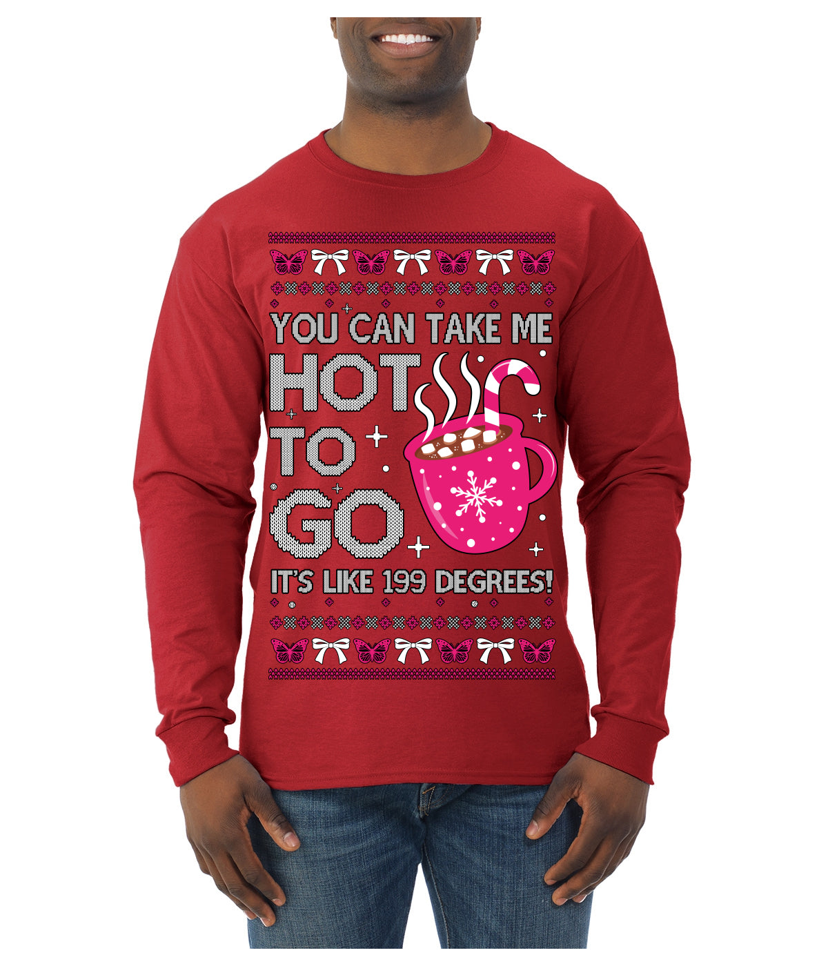 You Can Take Me Hot to Go, Hot Cocoa Viral Song Pop Music Ugly Christmas Sweater Mens Long Sleeve Shirt