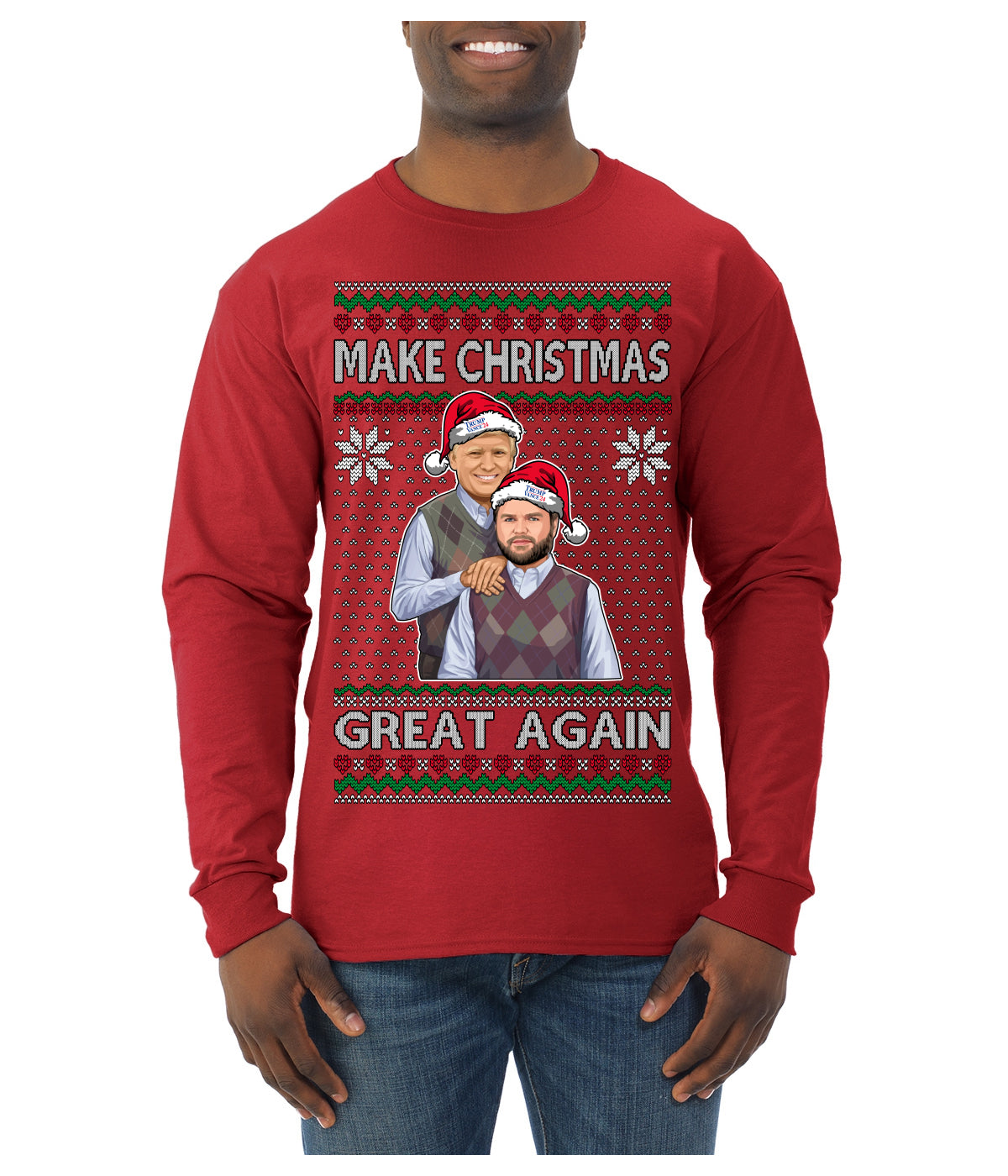 Make Christmas Great Again Trump Vance 2024 Movie Parody Ugly Christmas Sweater Mens Long Sleeve Shirt