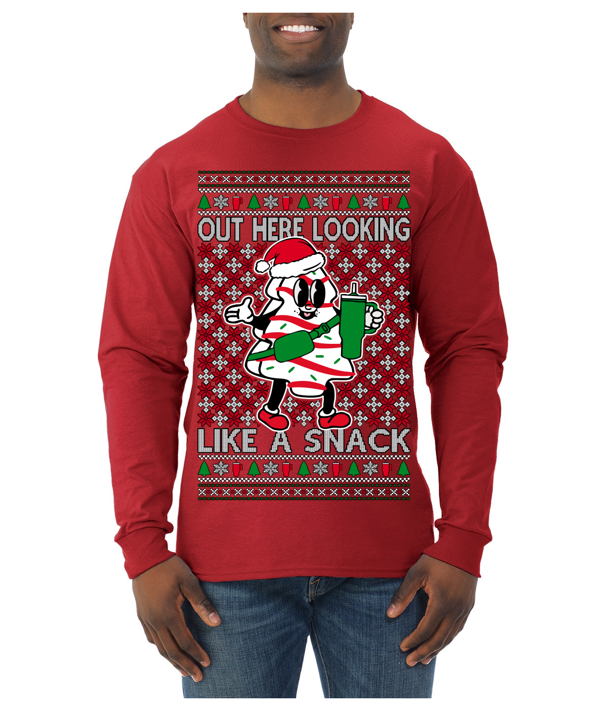 Out Here Looking Like a Snack Funny Cute Christmas Cookie Ugly Christmas Sweater Mens Long Sleeve Shirt