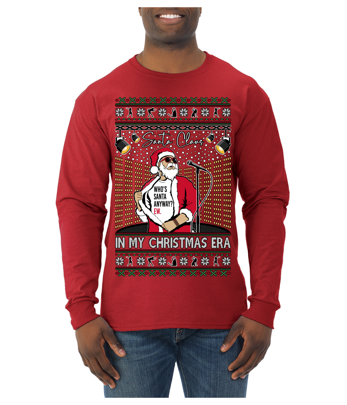 Santa Claus In My Christmas Era Xmas Ugly Christmas Sweater Mens Long Sleeve Shirt